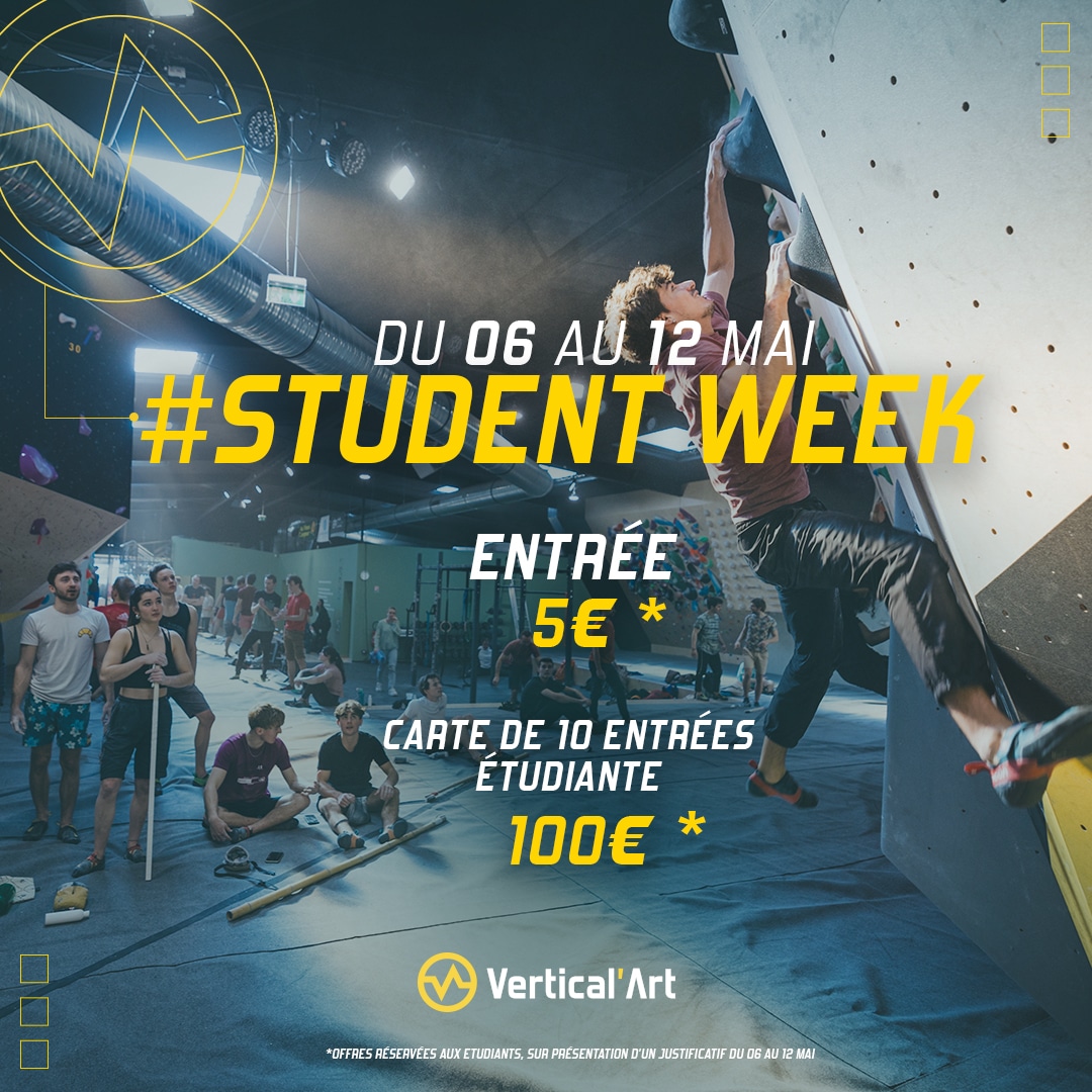 Student Week du 6 au 12 mai : Entrée à 5€ et carte de 10 séances à 100€ pour les étudiants à Vertical'Art Dijon